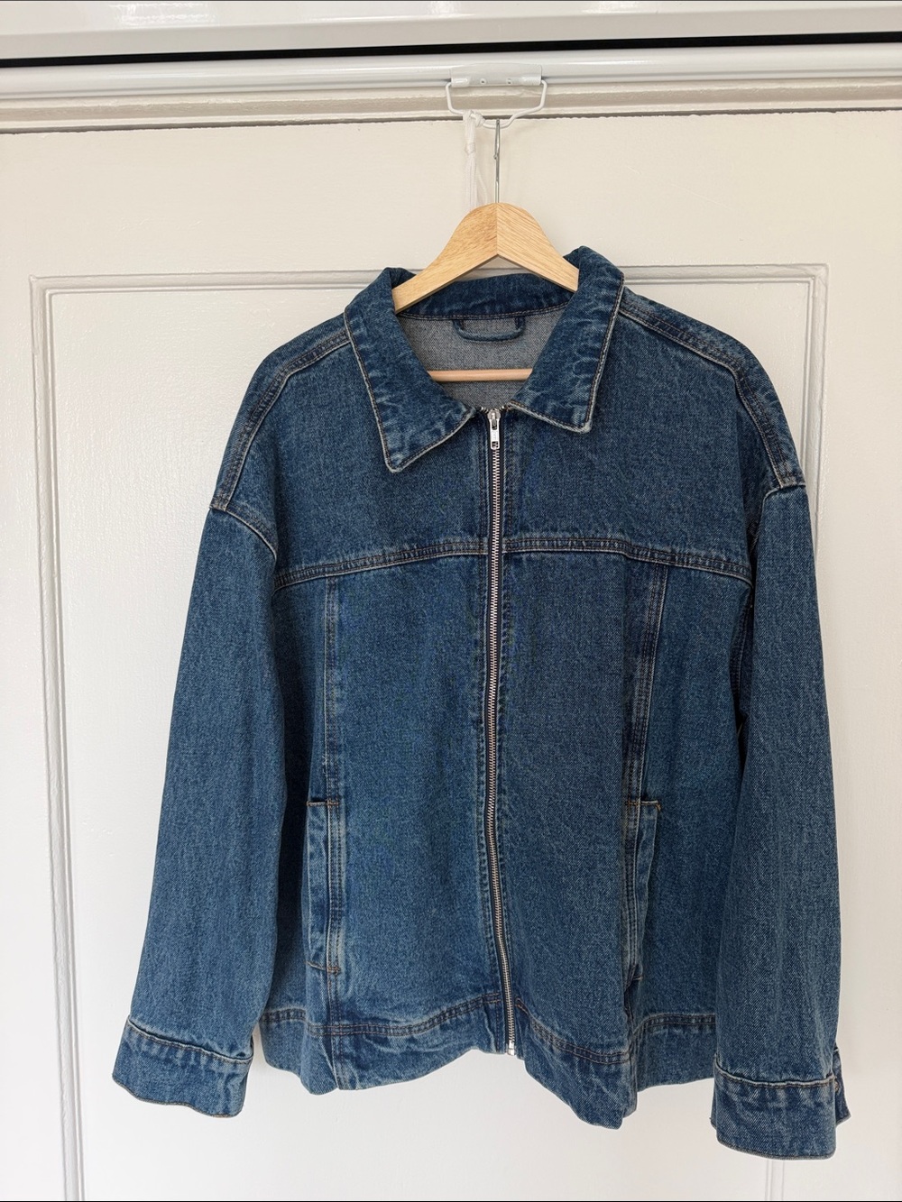 Denim Bomber Zip Up Jacket